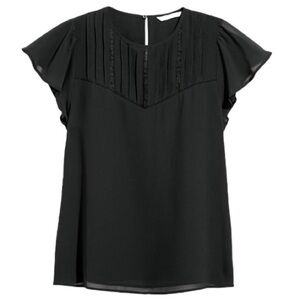 H&M Sheer Black Pintuck Pleated Lace Cap Sleeve Blouse Size 2 Whimsygoth Preppy